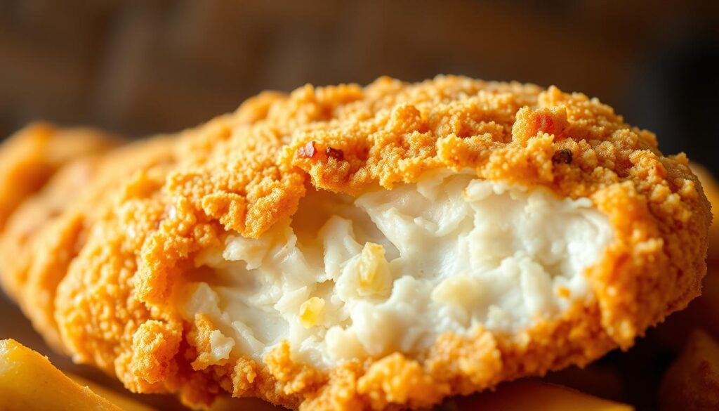 A crisp, golden-brown chicken fried chicken breast, freshly fried to perfection. The chicken is coated in a delicate, seasoned breading that crunches with each bite, revealing juicy, tender meat within. The lighting casts a warm, inviting glow, highlighting the chicken's alluring texture. The scene is captured from a low angle, emphasizing the dish's hearty, satisfying presence. The background is softly blurred, allowing the chicken to take center stage and entice the viewer's senses. An appetizing, mouthwatering display that perfectly captures the essence of a classic chicken fried chicken recipe. A crisp, golden-brown chicken fried chicken breast, freshly fried to perfection. The chicken is coated in a delicate, seasoned breading that crunches with each bite, revealing juicy, tender meat within. The lighting casts a warm, inviting glow, highlighting the chicken's alluring texture. The scene is captured from a low angle, emphasizing the dish's hearty, satisfying presence. The background is softly blurred, allowing the chicken to take center stage and entice the viewer's senses. An appetizing, mouthwatering display that perfectly captures the essence of a classic chicken fried chicken recipe.