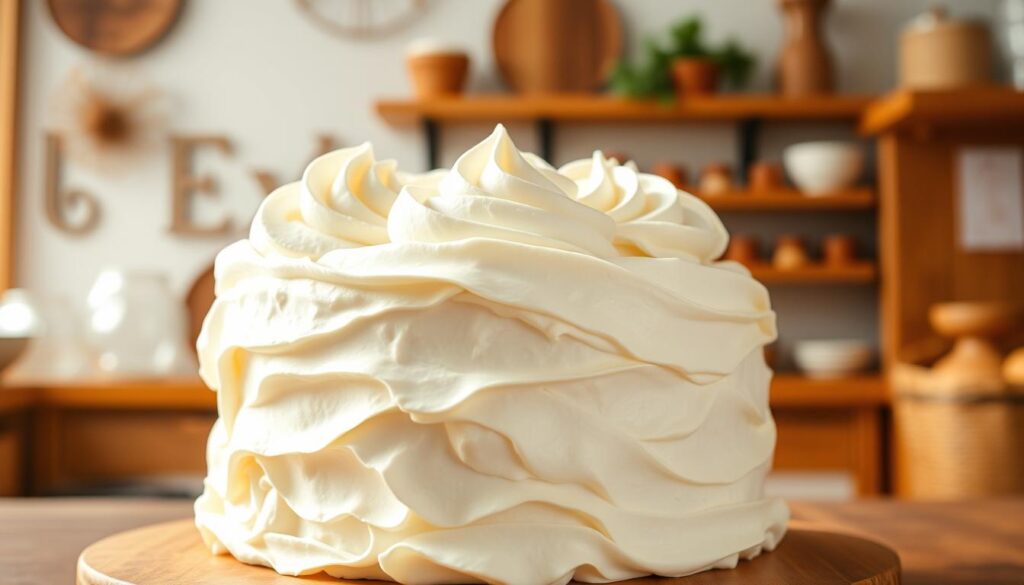 A delectable, freshly baked whipped cream cake stands center stage, its fluffy, light-as-air texture glistening under soft, natural lighting. The cake's pristine white exterior is adorned with delicate swirls of velvety whipped cream, creating a visually captivating and irresistible confection. In the background, a warm, cozy bakery setting with wooden shelves and rustic décor sets the scene, hinting at the care and attention to detail that goes into crafting Rosemary's signature dessert. The overall composition radiates a sense of homemade indulgence, inviting the viewer to imagine the satisfying texture and flavor of this exquisite whipped cream cake. A delectable, freshly baked whipped cream cake stands center stage, its fluffy, light-as-air texture glistening under soft, natural lighting. The cake's pristine white exterior is adorned with delicate swirls of velvety whipped cream, creating a visually captivating and irresistible confection. In the background, a warm, cozy bakery setting with wooden shelves and rustic décor sets the scene, hinting at the care and attention to detail that goes into crafting Rosemary's signature dessert. The overall composition radiates a sense of homemade indulgence, inviting the viewer to imagine the satisfying texture and flavor of this exquisite whipped cream cake.