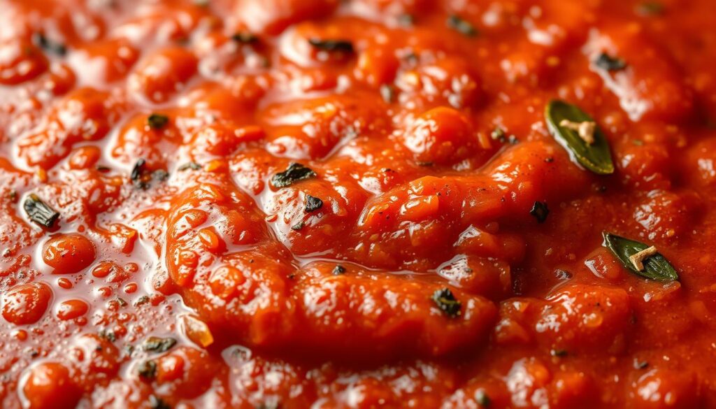 A bubbling, thick Mexican-inspired pizza sauce, rich with the flavors of roasted tomatoes, garlic, cumin, and chili peppers. The sauce fills the frame, its vibrant red hue glimmering under warm, natural lighting. Textural details such as the slight graininess of the tomato paste and the flecks of spices are clearly visible, suggesting a homemade, artisanal quality. The sauce appears to have a glossy, slightly viscous consistency, promising a perfect balance of tangy, savory, and subtly smoky notes. The composition places the sauce at the center, allowing it to be the star of the image and the focal point of the viewer's attention. A bubbling, thick Mexican-inspired pizza sauce, rich with the flavors of roasted tomatoes, garlic, cumin, and chili peppers. The sauce fills the frame, its vibrant red hue glimmering under warm, natural lighting. Textural details such as the slight graininess of the tomato paste and the flecks of spices are clearly visible, suggesting a homemade, artisanal quality. The sauce appears to have a glossy, slightly viscous consistency, promising a perfect balance of tangy, savory, and subtly smoky notes. The composition places the sauce at the center, allowing it to be the star of the image and the focal point of the viewer's attention.